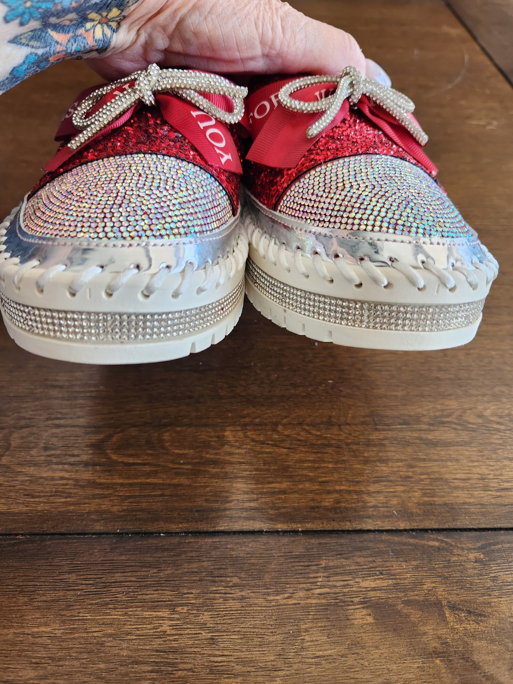 Women's Red Glitter & Rhinestone Slip-On Loafers Just For You Size 38.5(7.5) NEW - Picture 5 of 7
